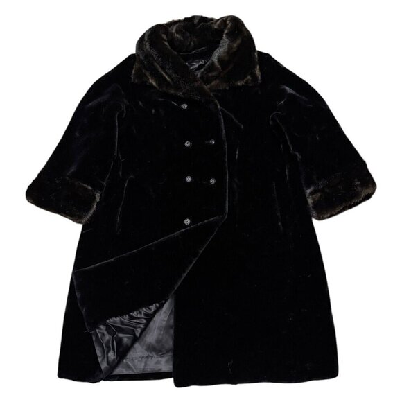 STUNNING VINTAGE 90s Black Faux Fur Heavy Luxurious Winter Coat Womens 2XL - Picture 1 of 5